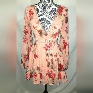 Pink Floral cut out mini dress -Free Shipping